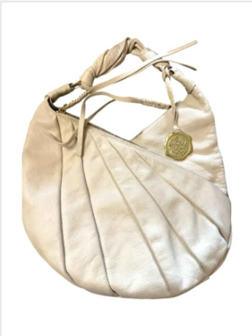 Vince Camuto Pebbled Leather Hobo Bag Ivory Gold Medallion Purse